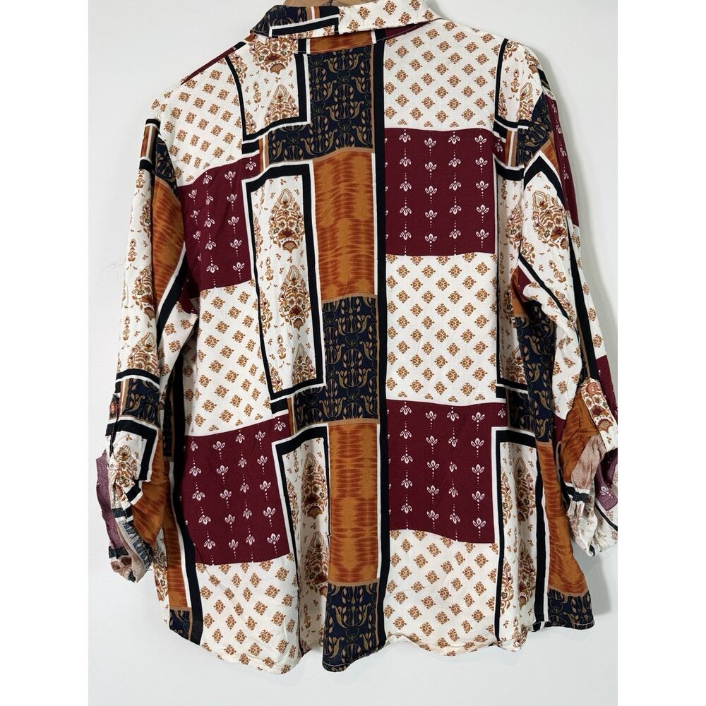 Tru Self Women's Shirt Blouse Mixed Patterns Patchwork Button Front Size XL - Picture 8 of 12